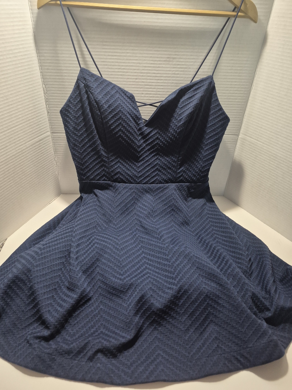 City Studio Navy Textured A-Line Spaghetti Strap Dress